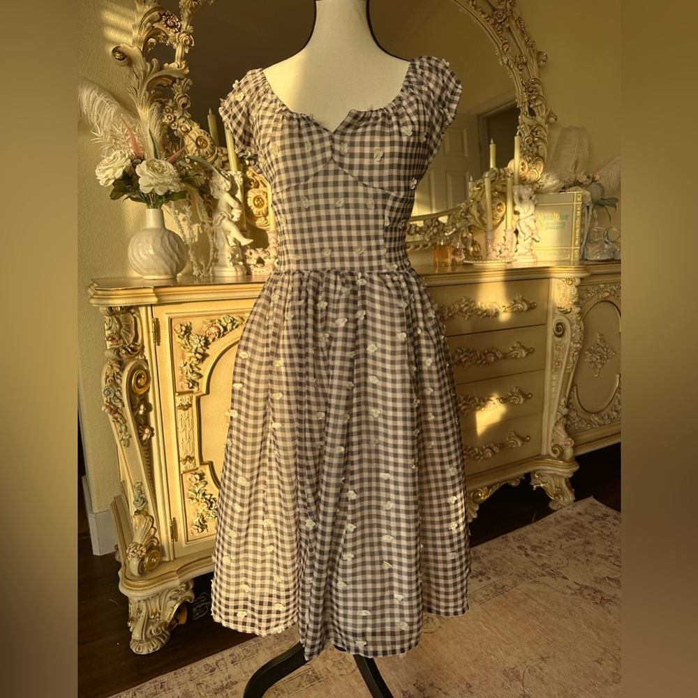 Magnolia Gingham Midi Dress in Black and White - Picture 1 of 8